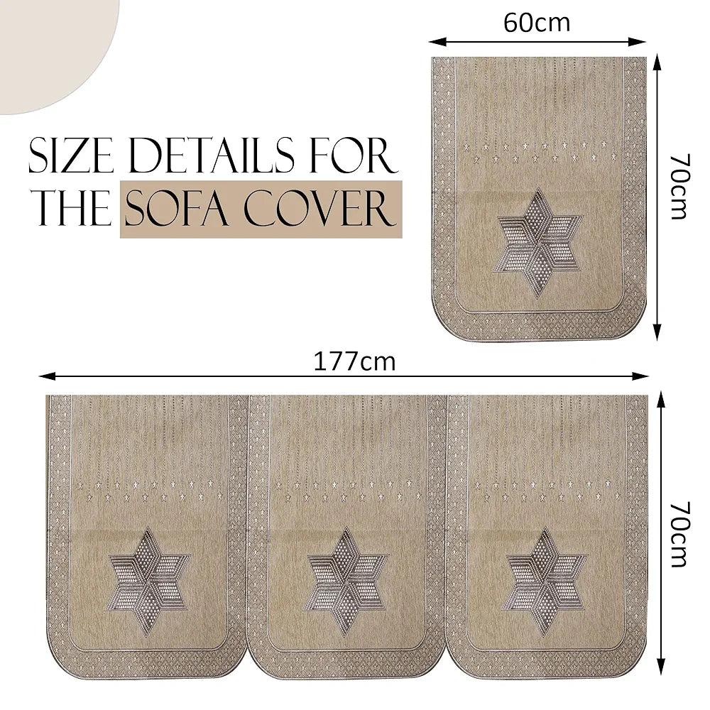 Kuber Industries Set of 16 Anti-Skid Sofa Cover 5-Seater with Arm Cover | Comfortable Slipcover Sofa Cloth & Furniture Protector for Home Decor | Star Print - Cream & Brown